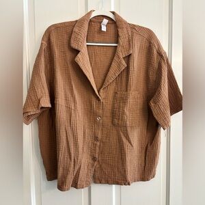 Brown Waffle Button-Up Shirt